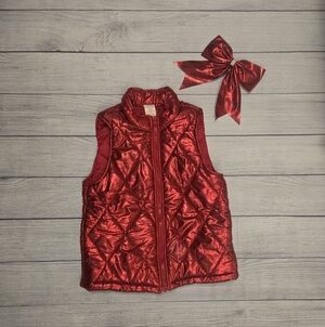 Girl's Red Quilted Vest & Matching Hair Bow